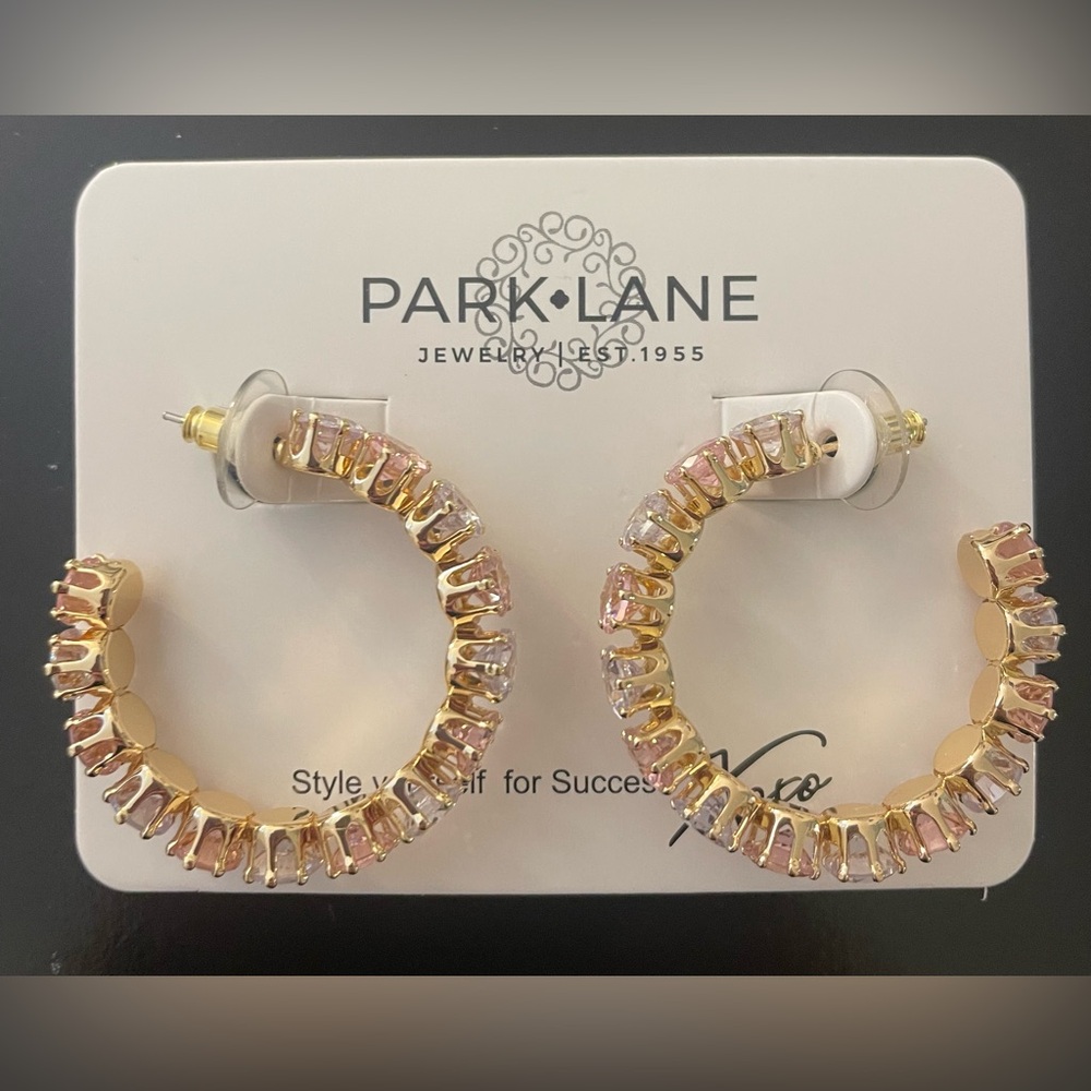 Pierced earrings. Gold, blue, and pink earrings from parklane